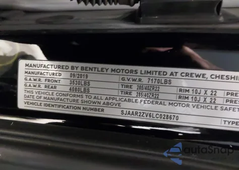 2020 Bentley Bentayga Speed z USA, uszkodzony, nr VIN SJAAR2ZV6LC028670